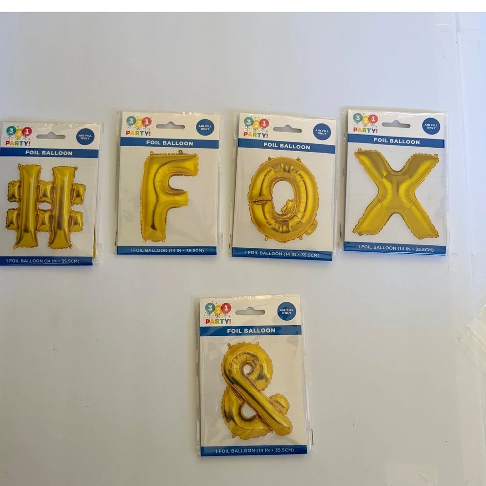 321 Party! Gold Foil Balloon‎ Set # FOX & 14 Inch Air Fill Only 5 Count New